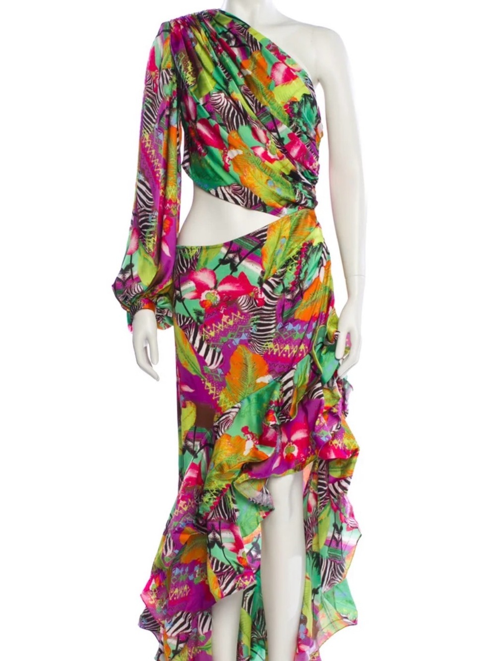 Bronx and Banco One-Shoulder Tropical Maxi Dress